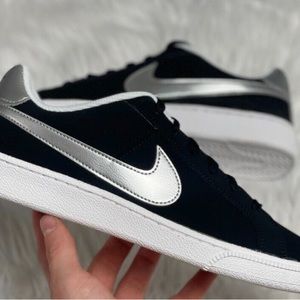 Size 9 1/2- Nike Tennis Court Royale Black Metallic Silver